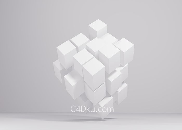 C4D制作白色魔方立体方块几何空间背景3D资源下载-C4D库