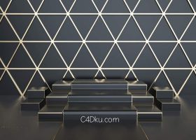 C4D建模制作简约黑金属高端阶梯展台背景