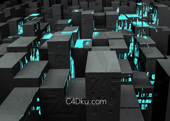 c4d建模制作科幻感创意3d立体凹凸立方块空间