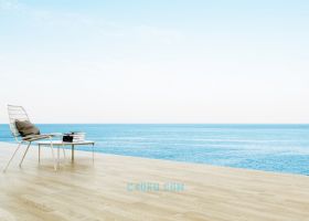 3DSMAX建模明亮蓝天白云舒适海水沙滩木纹地板网格铁艺桌椅书本