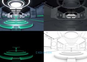 C4D快速演示现代科技感时空隧道场景LED光效电脑操控台建模案例