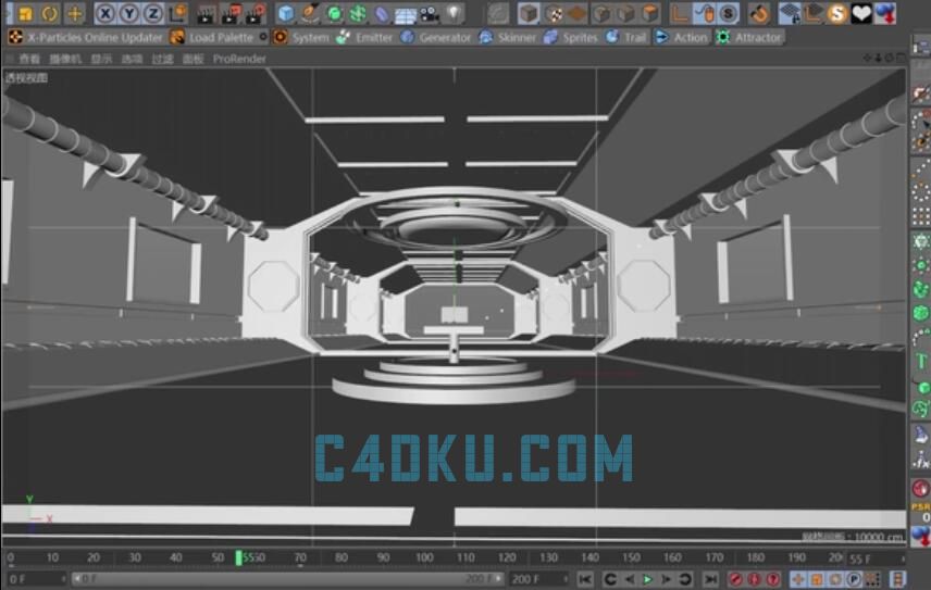 C4D快速演示现代科技感时空隧道场景LED光效电脑操控台建模案例