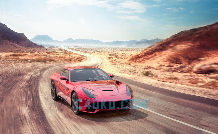 C4D无人区沙漠地区户出行荒野外高速山体红色5.0T2秒百里加速豪车超跑