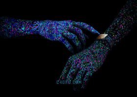 3DSMAX2017与TP粒子插件建模汇聚科幻炫彩人物手臂金块佩带手表指甲