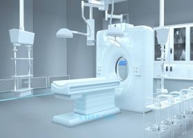 C4DR16建模干净明亮房间空间内医疗研究卫生CT玻璃柜子手术台灯光空调