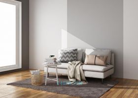 3DSMAX简约卧室沙发抱枕书本水杯置物筐地地毯毛巾条纹线条实木地板