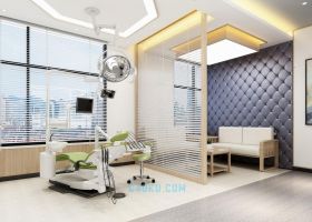 3DSMAX与V-Ray插件制作牙医诊所医疗设备木制沙发挂画玻璃窗帘椅子