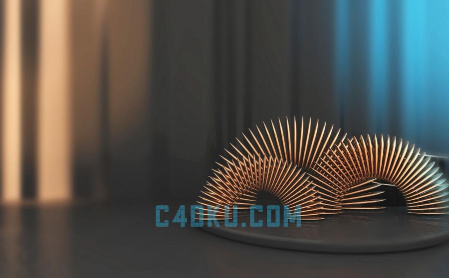 3dsmax17软件建模制作三维立体3d金色的创意展台图形扇子形状3d资源下载 C4d库