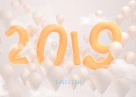 CINEMA4D建模2019年卡通彩色橙色气球漂浮动感三维立体3D浮雕文字