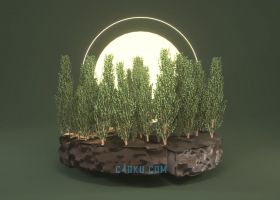 绿色系列简约CINEMA4DR17建模制作立体悬浮卡通3D树木装饰三维元素