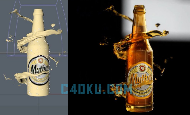 C4D制作特效流体酒水类产品广告设计玻璃酒瓶建模与展UV贴图