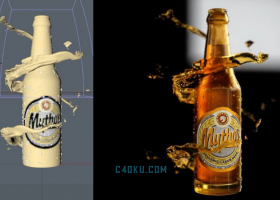 C4D制作特效流体酒水类产品广告设计玻璃酒瓶建模与展UV贴图