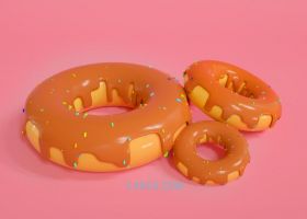 卡通三维3D彩色圆型甜甜圈立体3D食物创意粉红色系列CINEMA4D模型