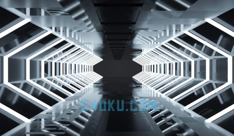 cinema4dr16抽象空间通道收缩感黑白调发光几何线条三维立体模型