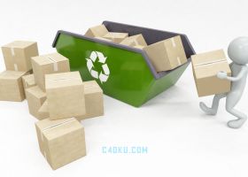 3DSMAX制作三维环保垃圾方形状回收纸箱小人创意3D立体卡通小人场景