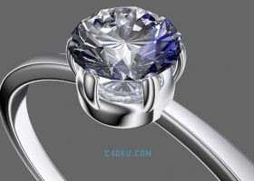 CINEMA4DR17建模三维透明玻璃感闪亮晶钻石高贵闪耀银戒指3D模型