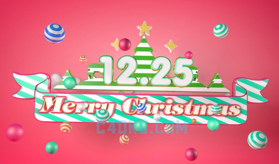 c4d结合octane渲染器插件制作三维漂浮彩色球圣诞节1225christmas工程