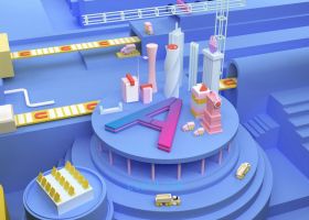 3DSMAX制作三维创意彩色卡通物品生活空间AI智能自动化流水线3D模型