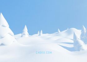 3DSMAX制作创意三维冬季圣诞节Christmas卡通低面体树木雪景3D场景