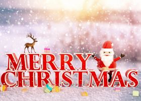 C4D制作三维创意温馨送礼卡通老人圣诞快乐Christmas鹿礼物盒雪花飘落