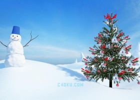 3DSMAXR17软件制作三维立体冬季立体雪景圣诞节Christmas雪人3D模型