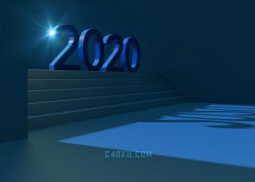 简约蓝色科技楼梯转角炫目光芒2020新年艺术3D立体文字MAX三维工程