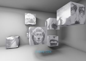 3DSMAX与V-Ray制作三维创意悬浮立方体素描空间感黑白简约正方形方块
