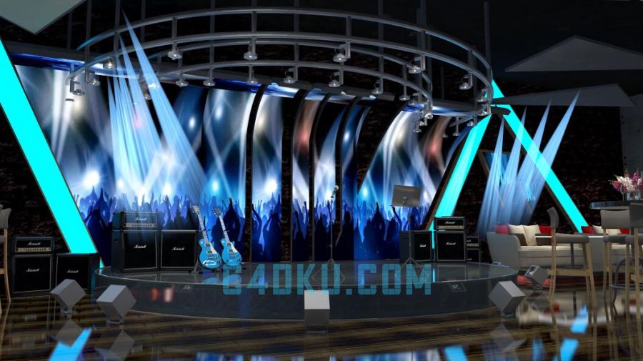 3dsmax制作三维led屏幕舞台室内炫彩射灯装饰演唱音响麦克风3d模型