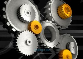 3DSMAX制作三维圆型钢铁金属工业机械设备动力装置金色齿轮背景工程