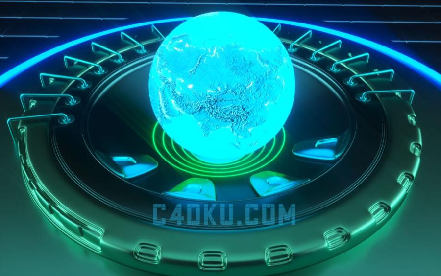 c4dr17与octane渲染器建模悬浮金属三维发光科幻酷炫地球空间星球工程