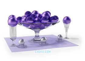 C4D结合OC插件建模三维圣诞节装饰品立体紫色圆球玻璃创意器皿3D工程