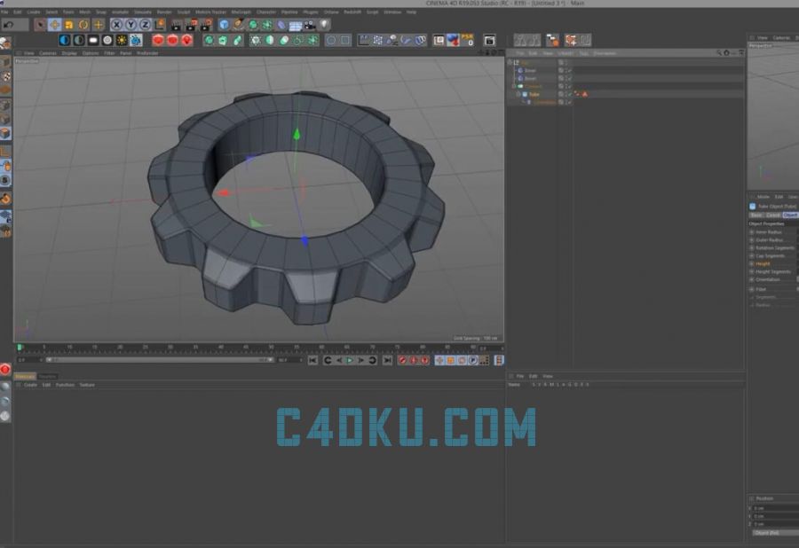 Cinema4D配合AE软件三维立体3D科幻齿轮器械旋转动画场景建模教程