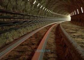 CINEMA4D结合OC插件渲染器制作三维地下轨道地铁隧道空间3D模型