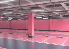 CINEMA4D制作三维大型小区广场地下停车场空间停车位置粉红色3D地板