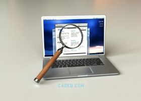 C4D结合OC渲染器插件制作会计电子3D商务办公超薄笔记本电脑查文件