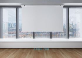 3DSMAX与V-Ray插件制作三维室内玻璃窗办公空间投影机画布场景模型