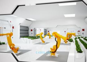 3DSMAX2018建模三维科技与生活器械机械立体手臂绿色蔬菜3D工程