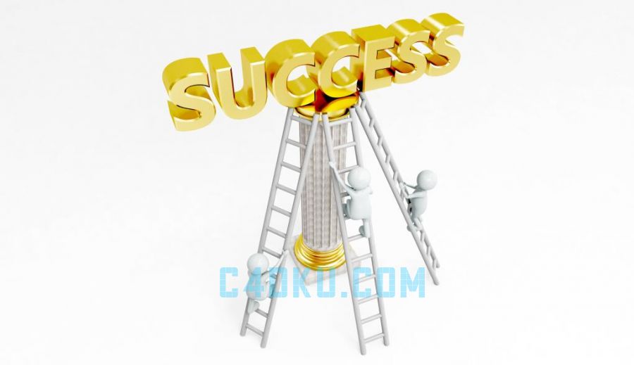 3dsmax制作三维立体卡通3d小人形象爬上success成功阶梯3d工程3d资源下载 C4d库