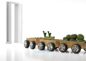 3DSMAX建模三维立体现代智能无接触式送菜上门木制车辆场景3D工程