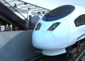 3DSMAX建模卡通现代车辆机械高铁运输客运站低面体人物角色3D工程