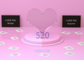 CINEMA4D制作三维立体520表白日粉红色系列3D玻璃爱心英文字母工程