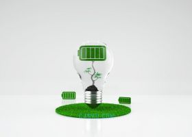 C4D建模创意玻璃灯泡绿色草地节能环保电池