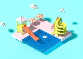 卡通3D立体风小清新夏日游泳池C4D模型