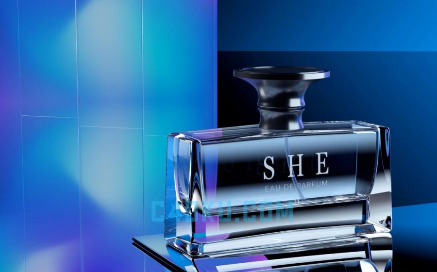 化妆品男女通用高精度反射玻璃香水瓶C4D模型