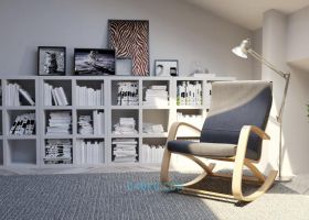 C4D模型时尚室内家居书房一角休闲椅子台灯
