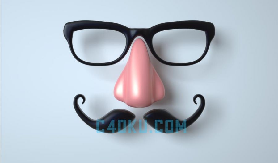 C4d制作三维卡通3d眼镜胡子创意愚人节面具工程3d资源下载 C4d库