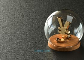 CINEMA4D建模三维立体玻璃金融水晶球人民币符号