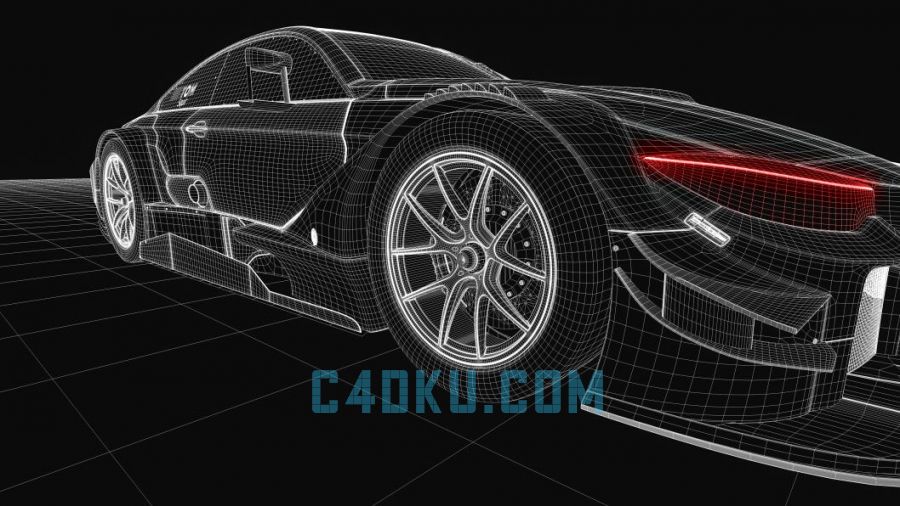 c4d模型創意三維汽車科幻透視網格線條汽車造型