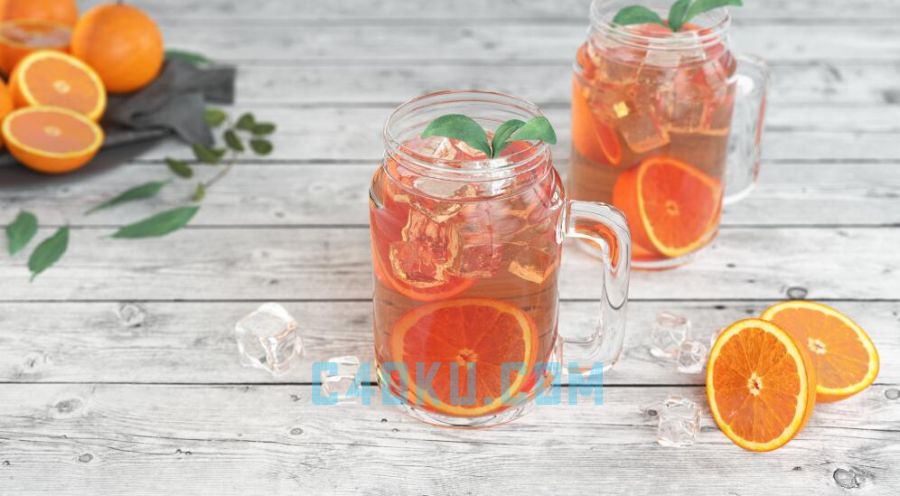 3DSMAX制作木板上冰冷清新夏日水果茶玻璃杯子