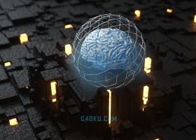C4D结合Octane渲染器制作炫酷3D科技大脑网格